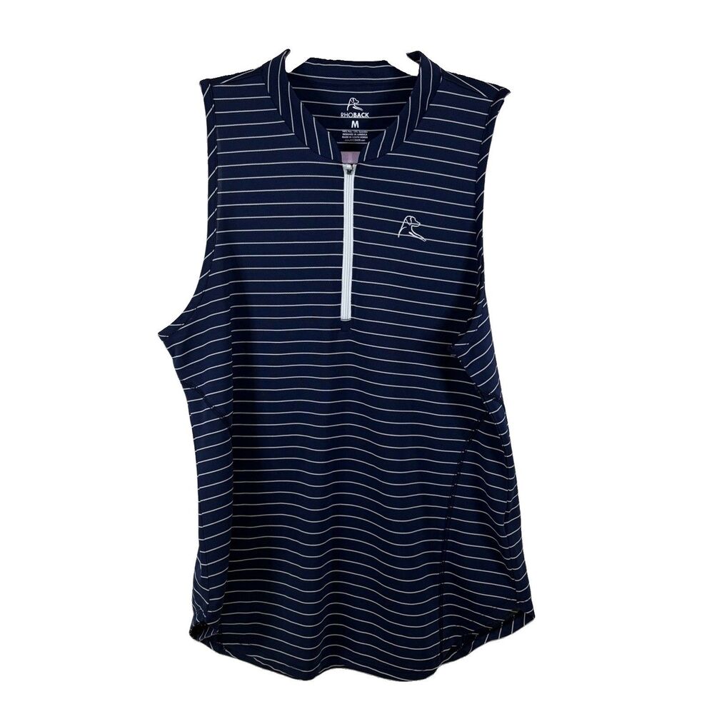 Rhoback blue Striped embroidered logo 1/4 zip Tank athletic Women Med Golf